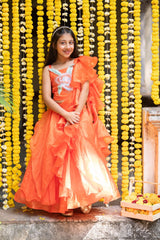 Flower Embroidered crop top with Lahenga and ruffle dupatta - Kirti Agarwal