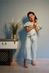 Flower Embroidered Linen Based Jumpsuit - Kirti Agarwal