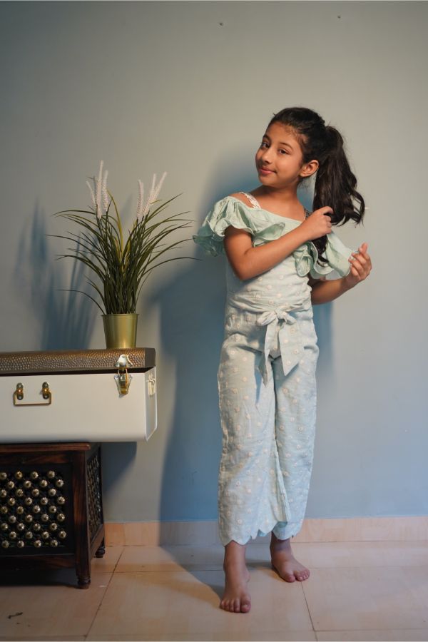 Flower Embroidered Linen Based Jumpsuit - Kirti Agarwal