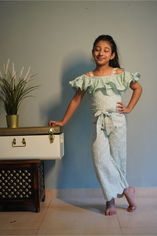 Flower Embroidered Linen Based Jumpsuit - Kirti Agarwal