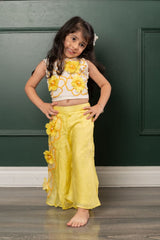 Flower Embroidered off white top with yellow pants having flower embroidery - Kirti Agarwal