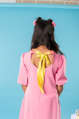 Flower embroidered pink frock with pleats on top and hem - Kirti Agarwal