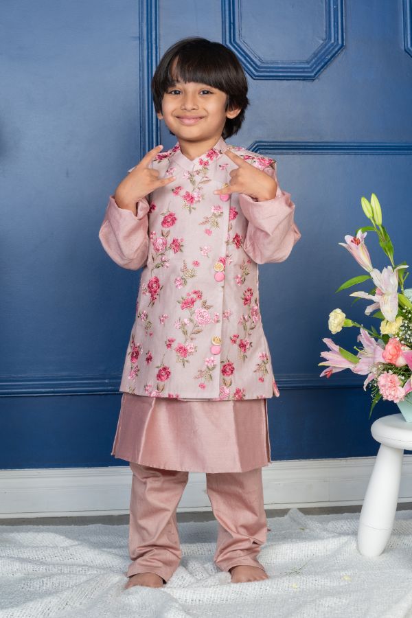 Flower Embroidery Nehru Jacket with Kurta and chudidar - Kirti Agarwal