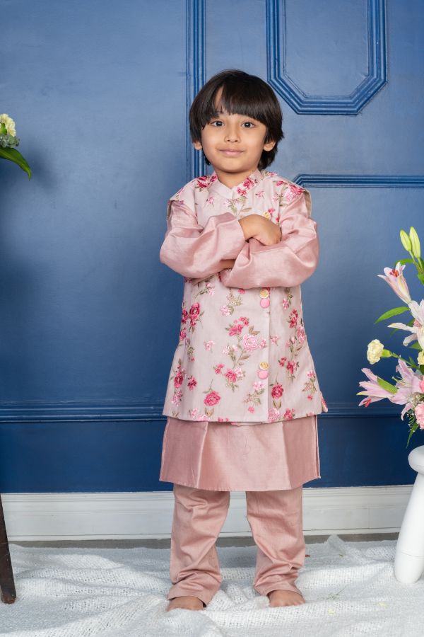 Flower Embroidery Nehru Jacket with Kurta and chudidar - Kirti Agarwal