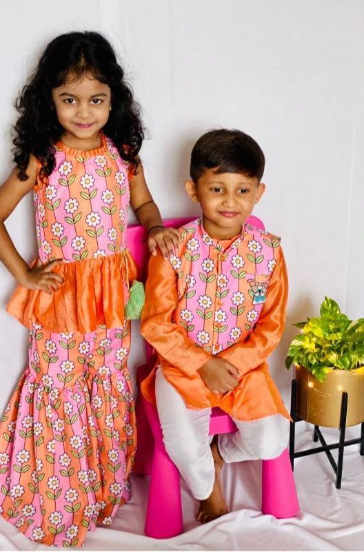 Flower Print Jacket with Kurta and Pajama - Kirti Agarwal