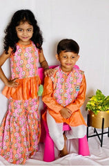 Flower Print Jacket with Kurta and Pajama - Kirti Agarwal