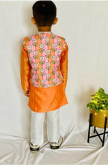 Flower Print Jacket with Kurta and Pajama - Kirti Agarwal