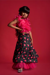 Flowered Ghagra with Frilled Organza Top - Kirti Agarwal