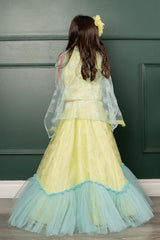 Frilled cape with heavy embroidered crop top and lahenga - Kirti Agarwal