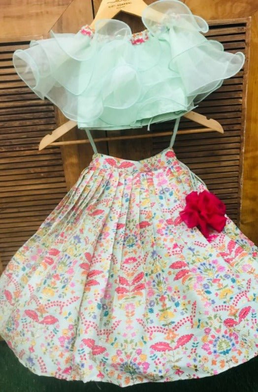 Frilled Top with heavy Embroidered Pleated Ghagra - Kirti Agarwal