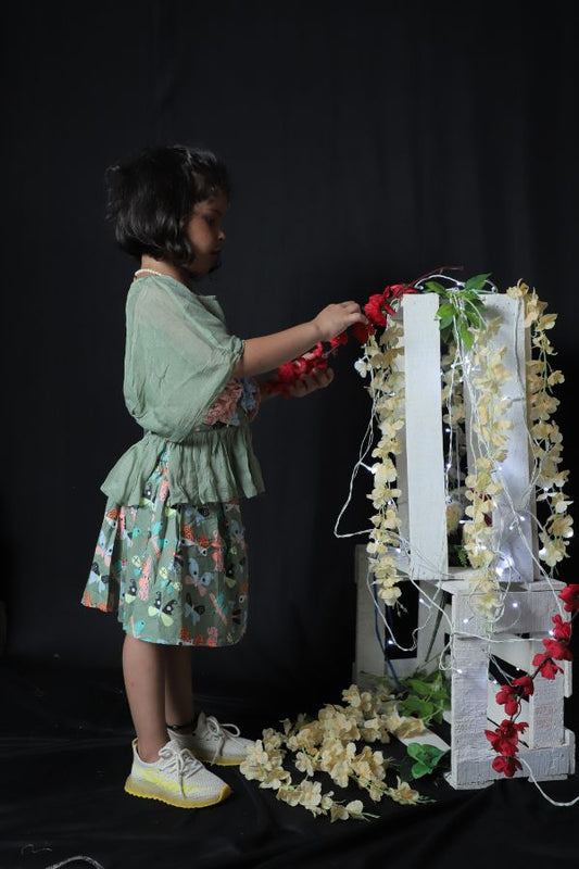 Green Peplum top with Butterfly Skirt - Kirti Agarwal