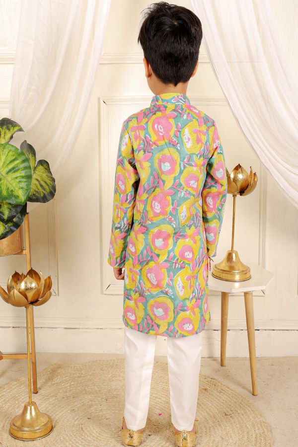 Green Yellow Pink Kurta along with Pyjama - Kirti Agarwal
