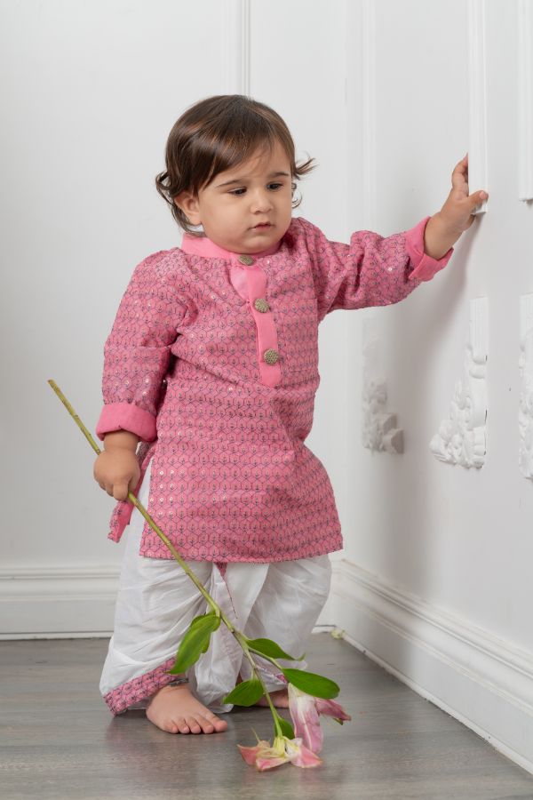 Grey thread work pink kurta with dhoti - Kirti Agarwal