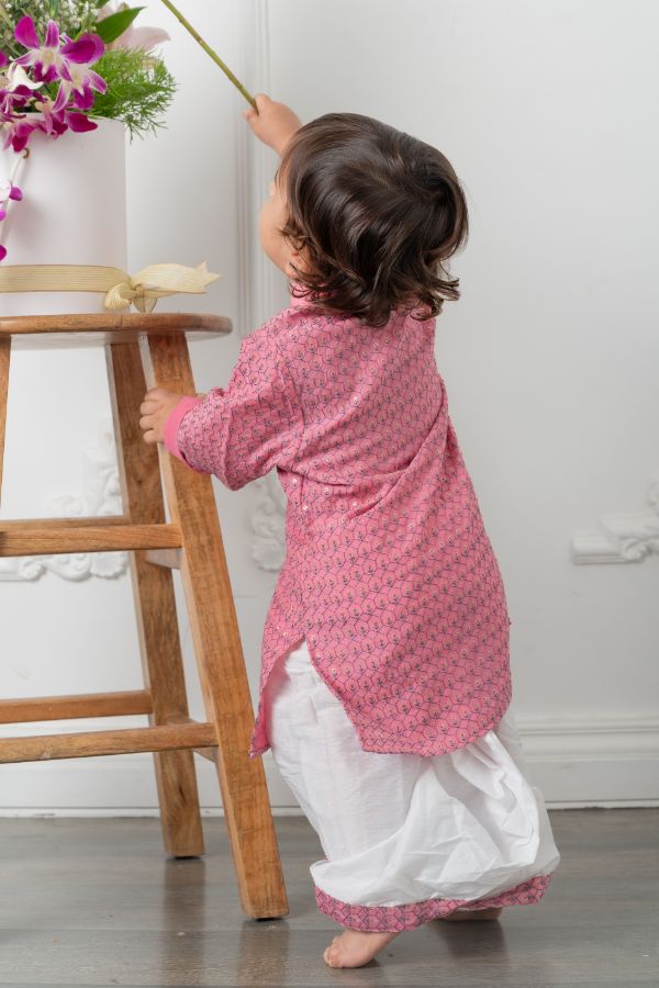 Grey thread work pink kurta with dhoti - Kirti Agarwal