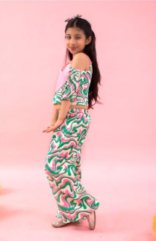 Heart shape crop top with wavy print pants - Kirti Agarwal