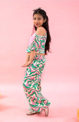 Heart shape crop top with wavy print pants - Kirti Agarwal