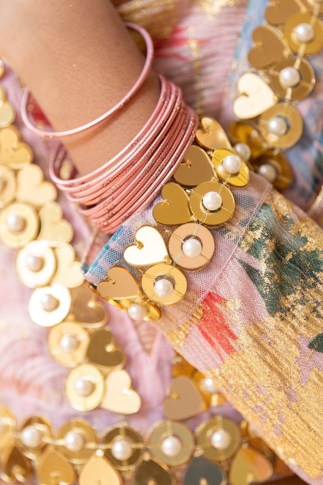 Heart Shaped Mirror Embellished Top With Floral print Lehenga - Kirti Agarwal