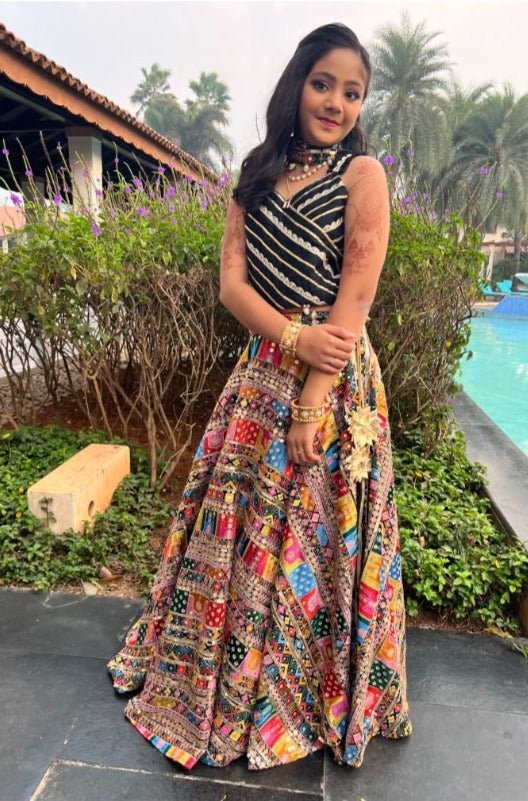 Heavy Embroidered Lahenga with gota lace crop top and Dupatta - Kirti Agarwal