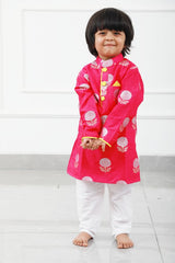 Hot Pink Floral Brocade Kurta With Pyjama - Kirti Agarwal