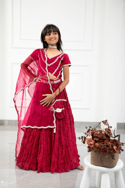 Maroon Crush Lahenga Set with Organza dupatta - Kirti Agarwal