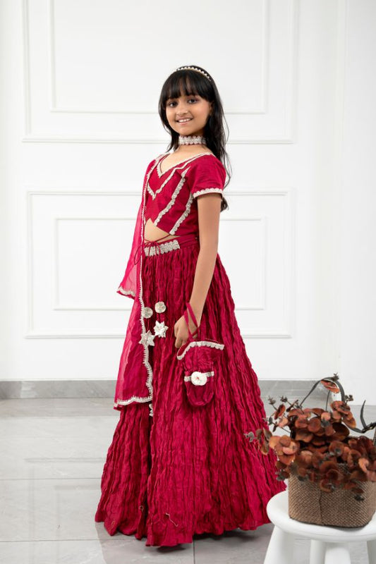 Maroon Crush Lahenga Set with Organza dupatta - Kirti Agarwal
