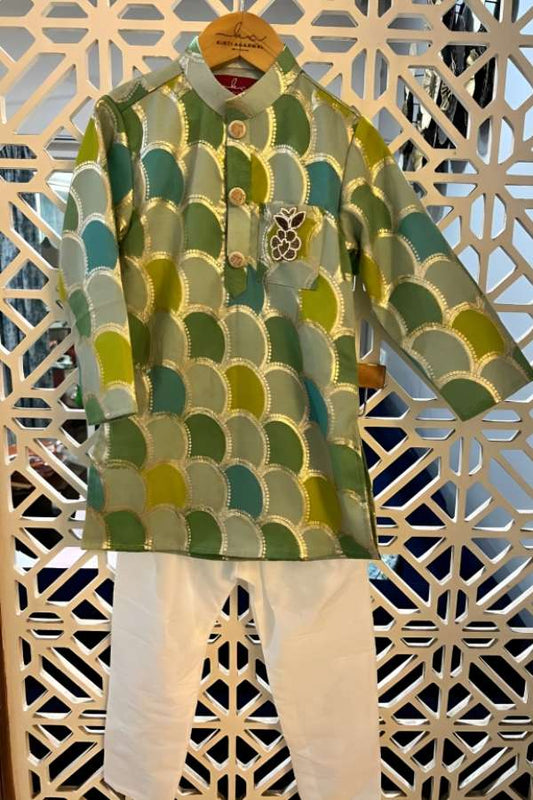 Multicolour Brocade Kurta And White Pyjama - Kirti Agarwal