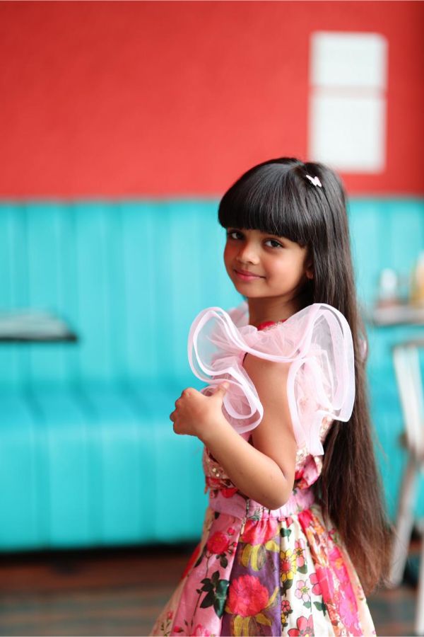 Multicolour Lahenga with Embroidered blouse and ruffled sleeves top. - Kirti Agarwal