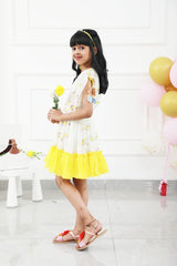 Off White Embroidered Ruffled Hem Dress - Kirti Agarwal