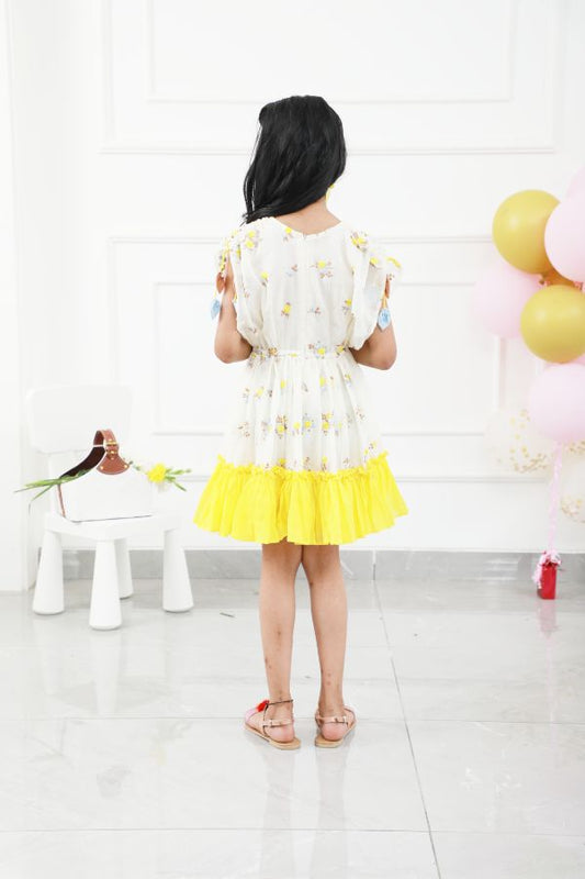 Off White Embroidered Ruffled Hem Dress - Kirti Agarwal