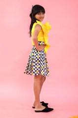 One Off shoulder flarry flowered crop top with box pleat skirts - Kirti Agarwal