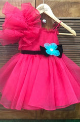 One Off Shoulder Flowered Frock With Ruffled Sleeves - Kirti Agarwal