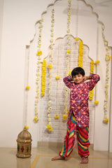 Patola Printed Asymmetric Kurta And Multicolour Striped Dhoti - Kirti Agarwal