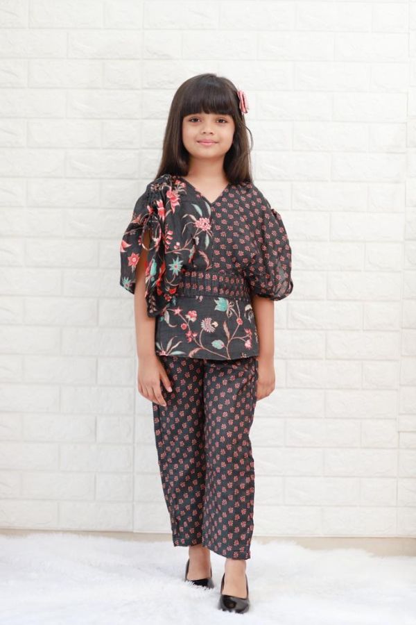  Peplum Style Floral Printed Black Top With Pant - Kirti Agarwal