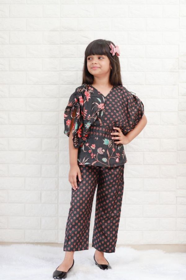  Peplum Style Floral Printed Black Top With Pant - Kirti Agarwal