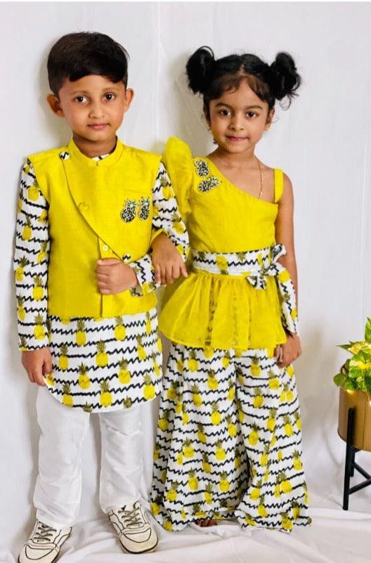 Pineapple Print Round Cut Kurta with Bandi - Kirti Agarwal