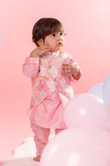 Pink Embroidered Jacket with Blue kurta and pyjama - Kirti Agarwal