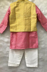 Pink Zig Zag Kurta with yellow zig zag bandi and Chudidar - Kirti Agarwal