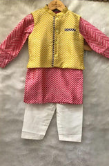 Pink Zig Zag Kurta with yellow zig zag bandi and Chudidar - Kirti Agarwal