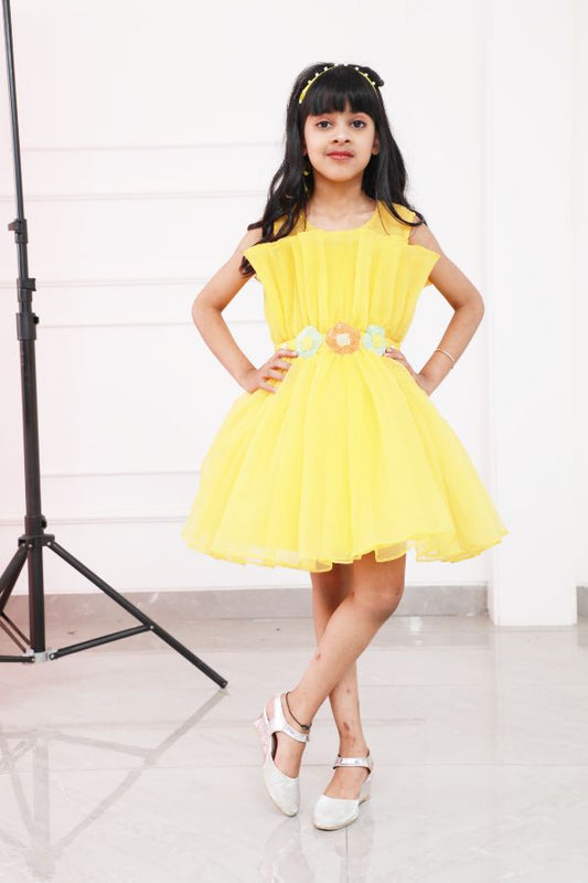 Pleated Yellow Fancy Dress - Kirti Agarwal