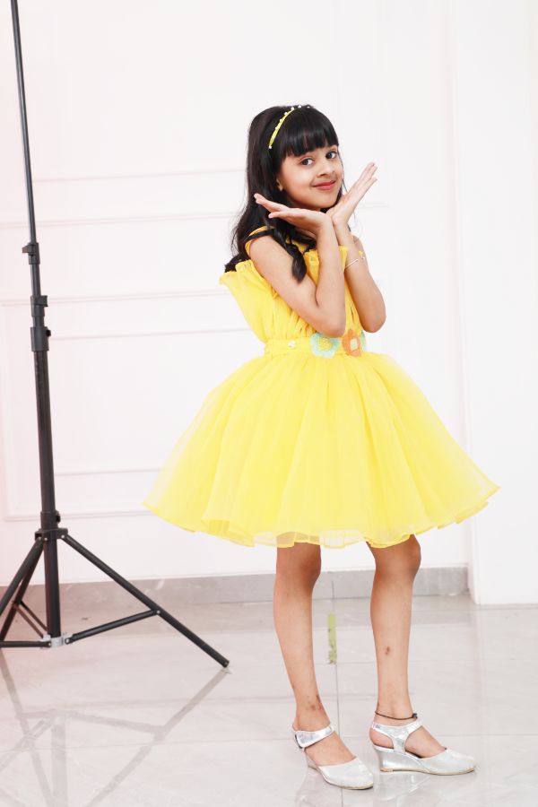 Pleated Yellow Fancy Dress - Kirti Agarwal