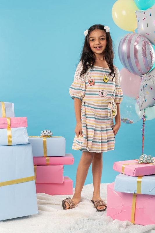 Pretty Multicoloured Strips Top And Pleated Skirt - Kirti Agarwal