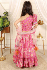 Puffed sleeve cotton print crop top with Lahenga - Kirti Agarwal