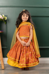 Pure Cotton Fringes Strap Brown Top And Lehenga With Net Dupatta - Kirti Agarwal