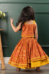 Pure Cotton Fringes Strap Brown Top And Lehenga With Net Dupatta - Kirti Agarwal