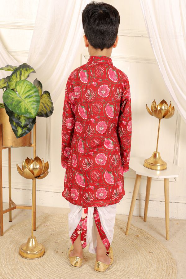Red Floral Printed Kurta with dhoti - Kirti Agarwal