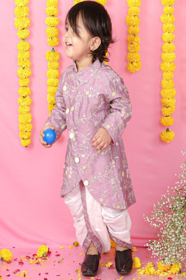 Sequin And Thread Work Lavender Kurta With Dhoti - Kirti Agarwal