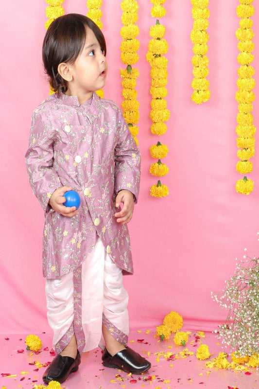 Sequin And Thread Work Lavender Kurta With Dhoti - Kirti Agarwal