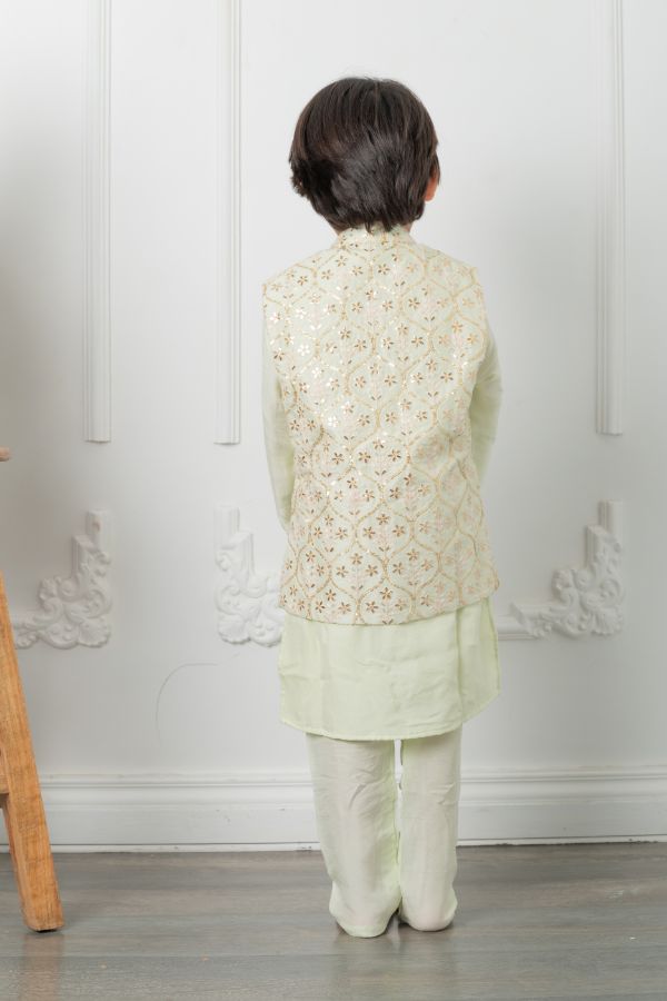 Sequin work embroidered jacket with kurta and pyjama - Kirti Agarwal
