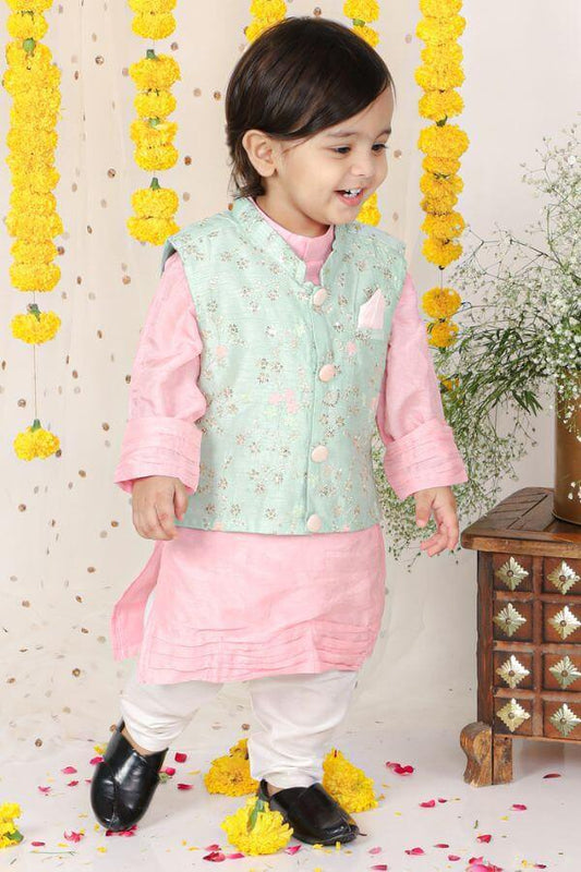 Sequin Work Jacket With Pink Kurta And Pyjama. - Kirti Agarwal