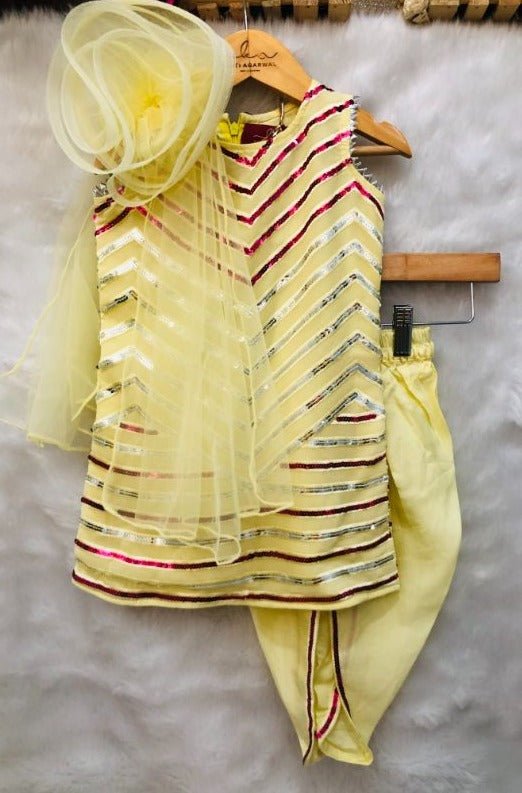 Short Sequin work kurta with attached flower dupatta and Dhoti - Kirti Agarwal